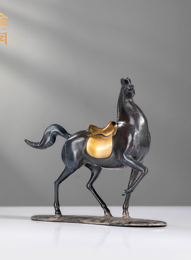 铜金岁月志在必得铜马摆件马上金安唐马客厅玄关公司开业乔迁送礼