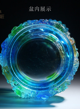 琉璃荷花聚宝盆摆件客厅装饰电视两边开业礼物创意大气艺术品手工