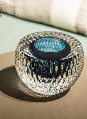 晶淳 重磅加厚水晶琉璃蓝色个性创意高级客厅装饰摆件 现代极简