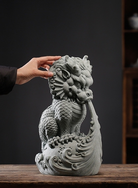 创意镇水神兽茶宠茶玩摆件国潮风龙吐水鱼缸造景假山客厅桌面装饰
