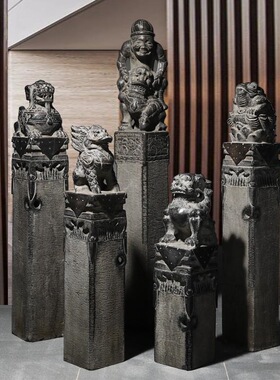 拴马桩石雕青石仿古做旧石狮子貔貅拴马石庭院室内装饰摆件栓直销