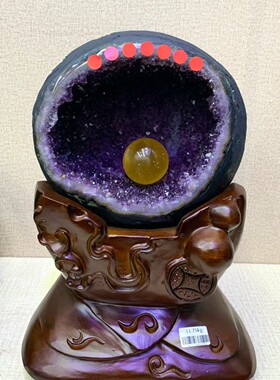 紫晶洞钱袋子摆件 原石客厅办公室玄关水晶摆件水晶洞