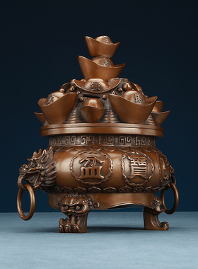 开盖聚宝盆摆件紫铜元宝聚宝盆存钱罐家用客厅店铺装饰开业礼品