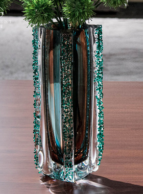 晶淳 现代艺术透明水晶琉璃摆件 创意样板间客厅餐桌玄关玻璃花瓶