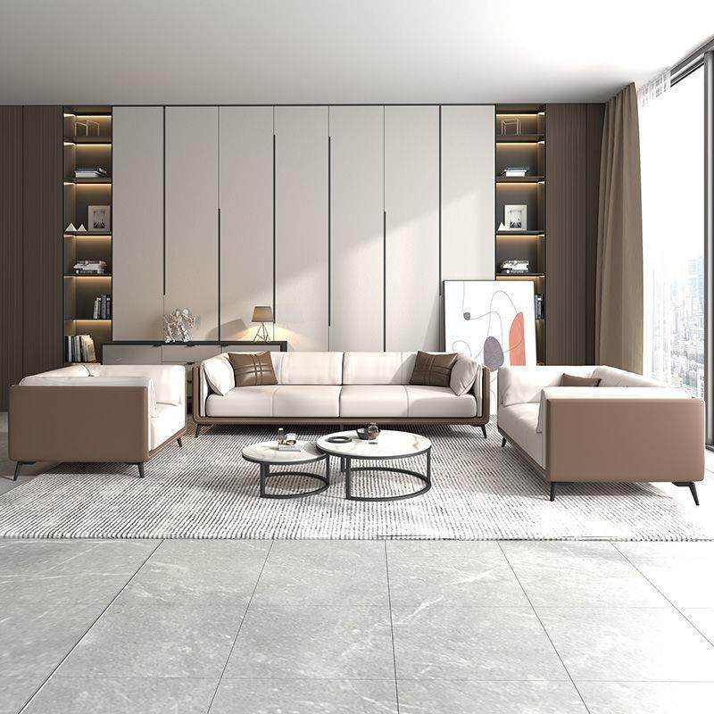 办公室沙发现代简约商务会客接待休息室轻奢北欧真皮沙发茶几组合,淘宝优惠券,粉丝福利购,淘宝优惠卷