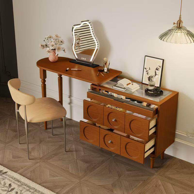 木作家法式复古实木梳妆台斗柜一体卧室高端黄杨木伸缩转角化妆桌,淘宝优惠券,粉丝福利购,淘宝优惠卷