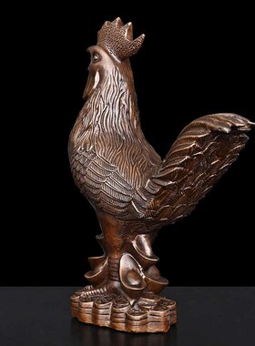 紫铜色居鸡摆件十二生肖铜吉鸡祥物家公玄关电视柜办公室中式装饰