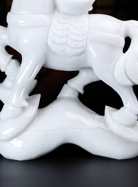 天然白玉石马g摆件十二生肖马到成功马上有钱桌面装饰家居商铺办