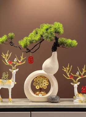 陶瓷葫芦花瓶摆件客厅插花高x级感玄关电视柜招财装饰乔迁新居礼