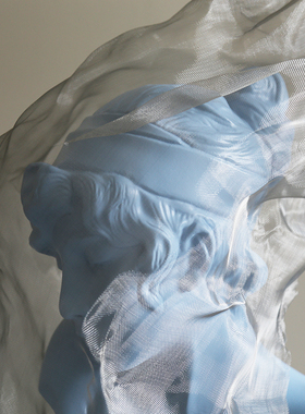 法式金属面纱女孩雕像蓝色艺术品雕塑创I意玄关客厅电视柜家居摆