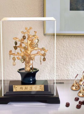 厂家直供金箔摆件企业礼品 办公室开业招财树金箔摆件 开业礼物