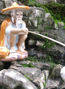 假山配件盆景摆件陶瓷钩鱼翁水族鱼缸吸水石上水石造景钓鱼陶瓷品