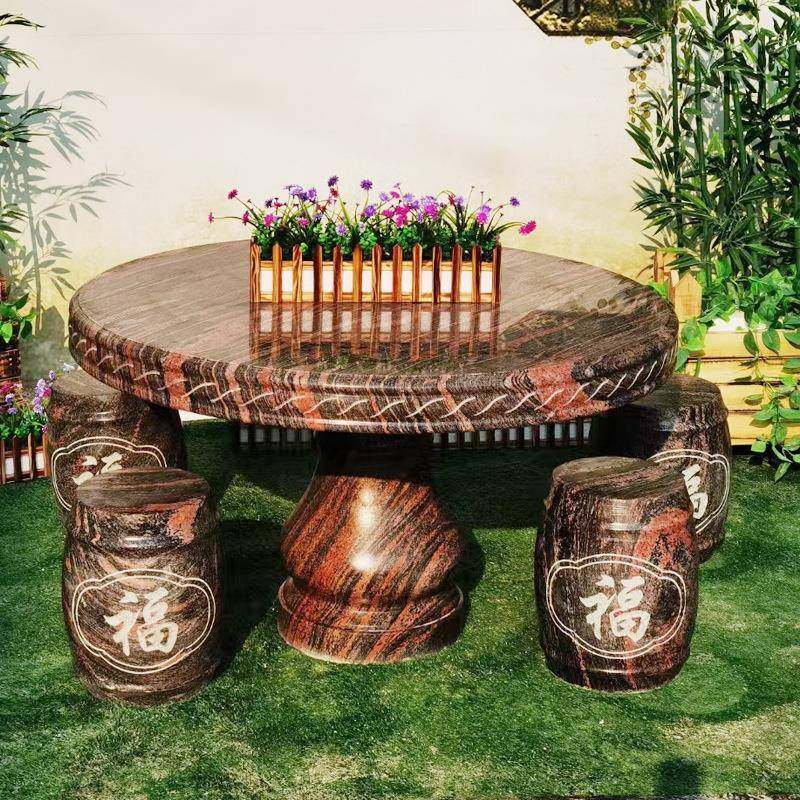 户外庭院圆桌石雕青石晚霞红石桌椅现货花园大理石仿古石桌石凳,淘宝优惠券,粉丝福利购,淘宝优惠卷