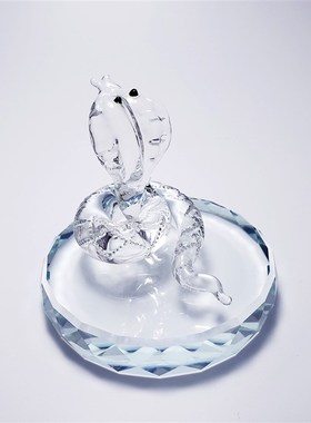 眼镜蛇水晶玻璃创意十二生肖摆件琉璃手工艺仿真动物属相车载饰品