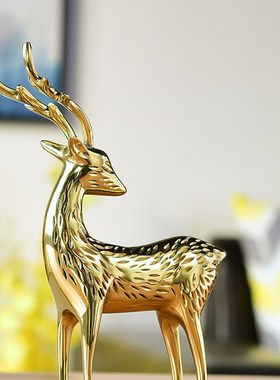 简约麋鹿纯e铜摆件创意办公室玄关电视柜摆设客厅书房家居装饰摆