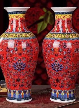 景德镇陶瓷仿古花瓶珐琅彩冬瓜花瓶现代家居客厅装饰工艺品摆件
