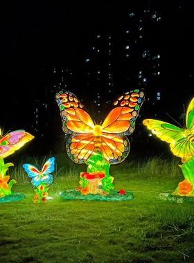 户外仿真发光蝴蝶雕塑玻璃钢公园B林景观装饰动物座椅网红打卡摆