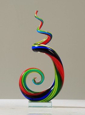 大师手作抽象艺术琉璃摆r件玄关装饰品轻奢客厅样板间餐桌酒店摆