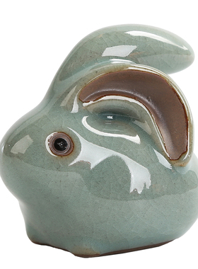 创意陶瓷小兔子摆件可爱小饰品玉兔招财十二生肖茶宠茶玩家居摆设