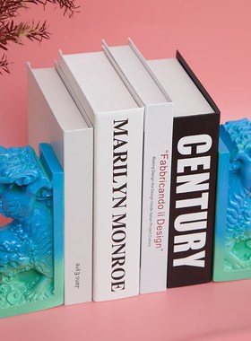 新中式蓝绿渐变j麒麟书挡一对书立书靠电视柜书柜软装摄影艺术摆