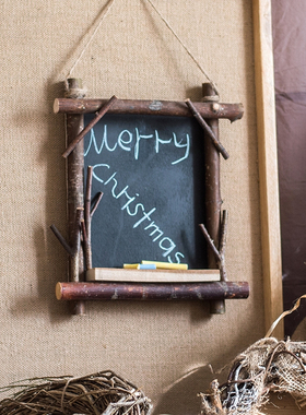 原木小黑板挂式支架式装饰摆件道具咖啡馆吧台幼儿园装饰拍摄道具