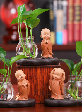 创意新中式花瓶客厅插p花小摆件透明玻璃器皿水养植物绿萝水培花