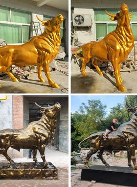 玻璃钢开荒牛雕塑l华尔街牛仿铜牛牛拉犁树脂拓荒牛室内招财摆件