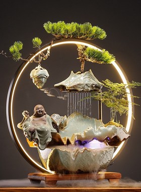 招财流水摆c件创意家居玄关客厅桌面公室循环水喷泉开业乔迁礼品