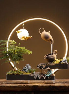 创意单横杠配件流水招财摆件简约轻奢造景装饰鱼缸陶瓷缸软装客厅