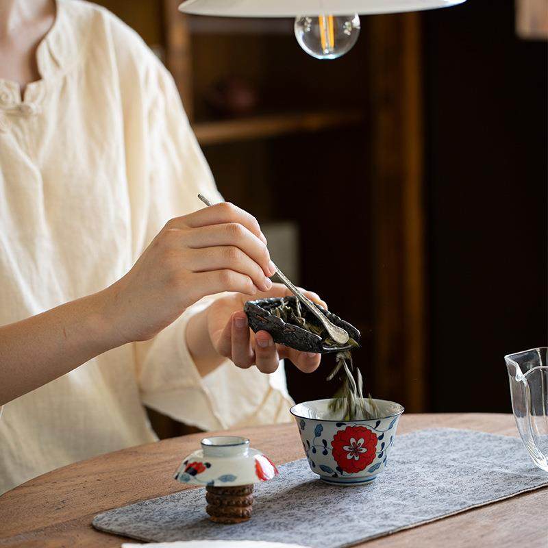 纯手绘牡丹盖碗茶杯单个陶瓷家用二才茶碗青花复古防烫茶具泡茶器,淘宝优惠券,粉丝福利购,淘宝优惠卷