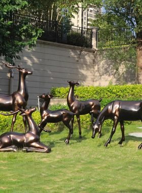 玻璃纤维抽象梅花鹿雕塑户外园林仿铜几何商场动物摆件庭院美陈装