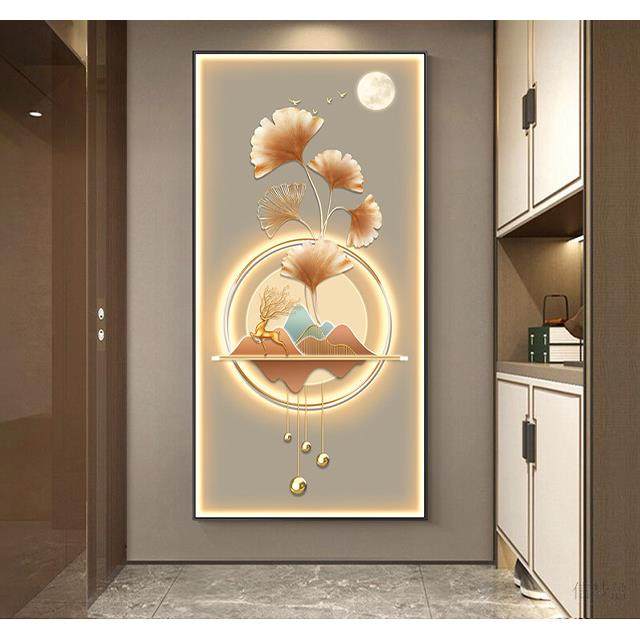 轻奢玄关装饰画大气led灯画银杏鹿寓意好现代入户走廊过道墙挂画,淘宝优惠券,粉丝福利购,淘宝优惠卷