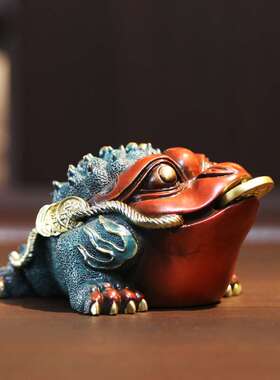 彩铜金蟾摆件办公室家居室内桌面蟾蜍工艺礼品铜金蟾小摆设