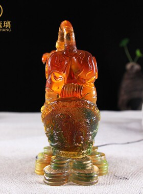 琉璃元宝老虎摆件工艺品乔迁新房玄关装饰品礼品刻字客厅家居玻璃