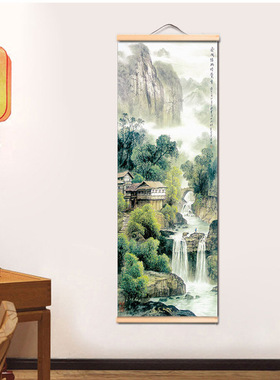卓宇实木挂画 彩色中式水墨山水画风景油画 家居喷绘卷轴画装饰画