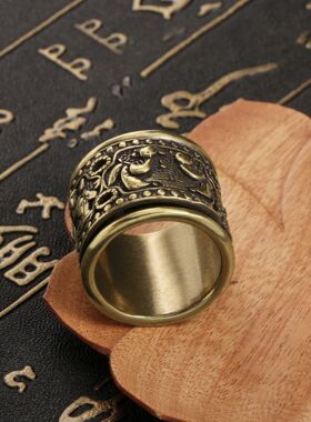仿古清代光绪年间个性手工男士把玩件黄铜指环铜扳指戒指古玩杂项