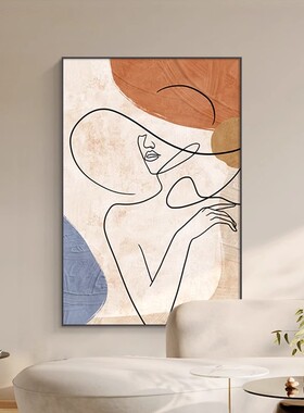 现代简约客厅装饰画抽象艺术线条沙发背景落地画人物入户玄关挂画