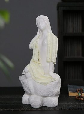 陶瓷现代人物创意美女家居工艺品摆件 古典美女出浴白瓷玄关装饰