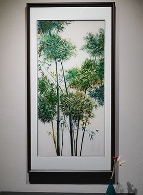 玄关现简代约风景中式客厅纯绣工刺手苏绣成品挂画竹报平安装饰画