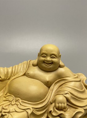 小叶黄杨木雕招佛元宝弥勒品笑佛实木玄关汽车摆件装饰财工艺品