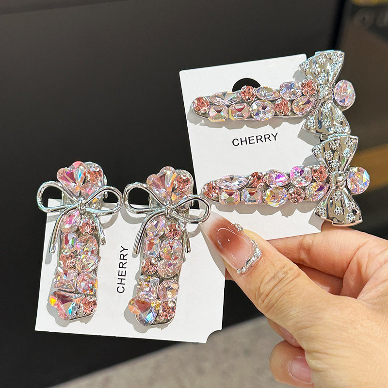 韩国超闪时尚粉色满钻蝴蝶结发夹刘海夹发卡侧边夹气质感头饰女,淘宝优惠券,粉丝福利购,淘宝优惠卷