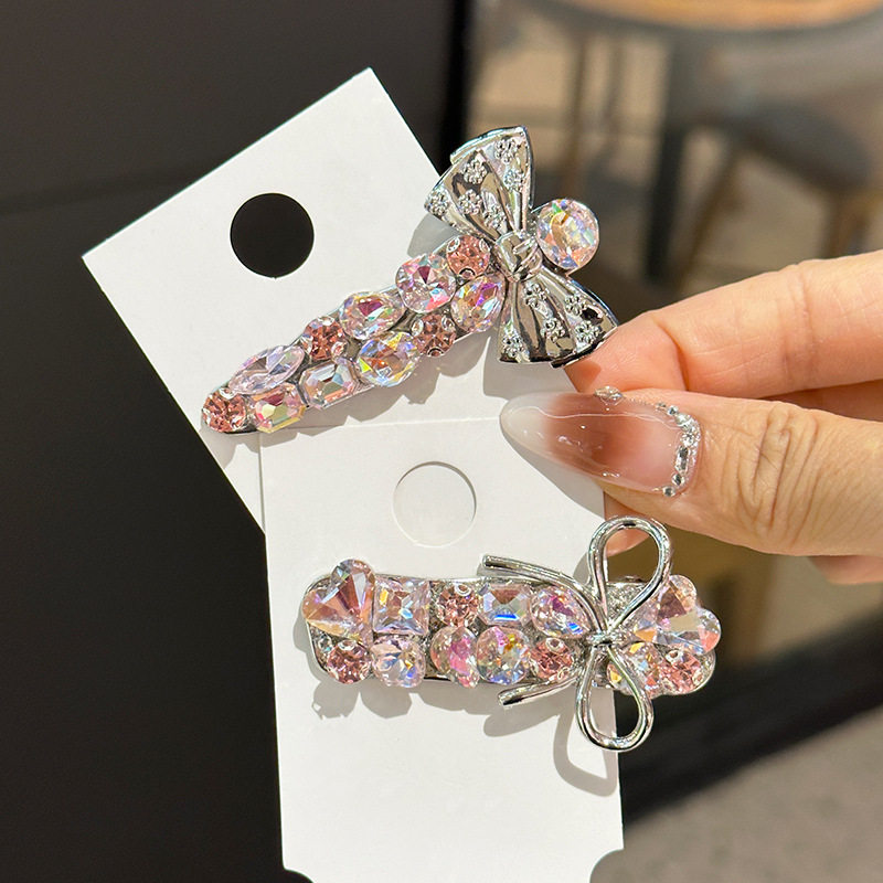 韩国超闪时尚粉色满钻蝴蝶结发夹刘海夹发卡侧边夹气质感头饰女,淘宝优惠券,粉丝福利购,淘宝优惠卷