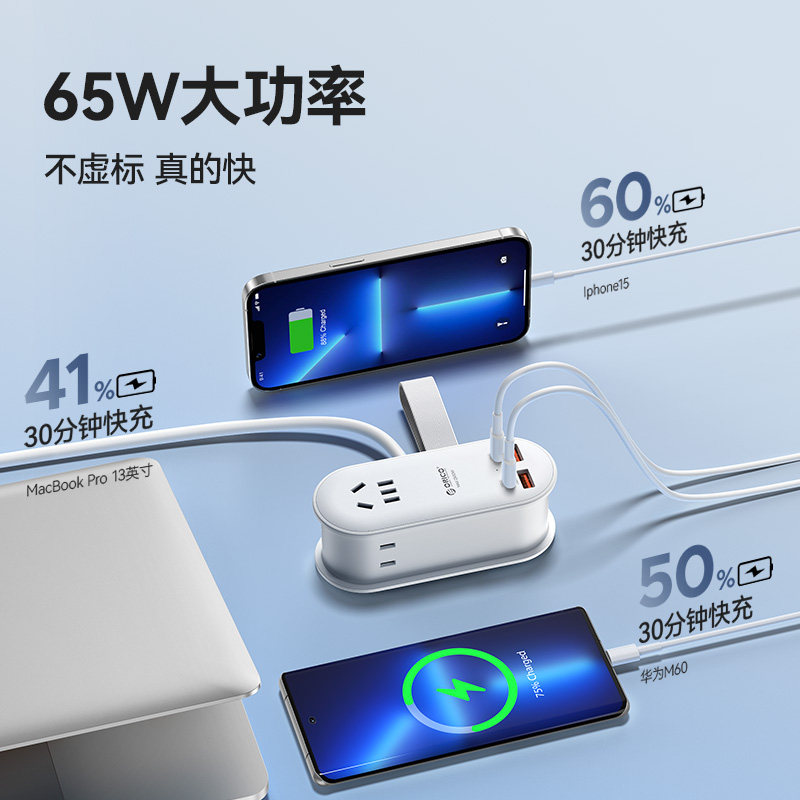 奥睿科氮化镓65W插座安全快充USB排插旅行多功能充电插排接线板,淘宝优惠券,粉丝福利购,淘宝优惠卷