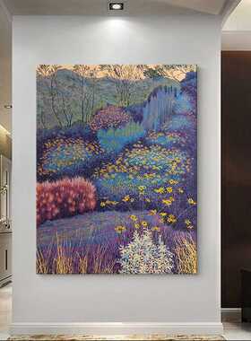 侘寂风花海山水风景客厅背景墙装饰壁画抽象花丛手绘油画玄关挂画