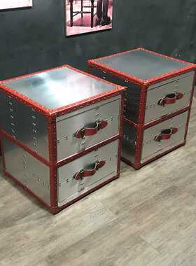 美式工业风loft铝皮角几铆钉金属边几复古个性酒吧清吧储物边柜