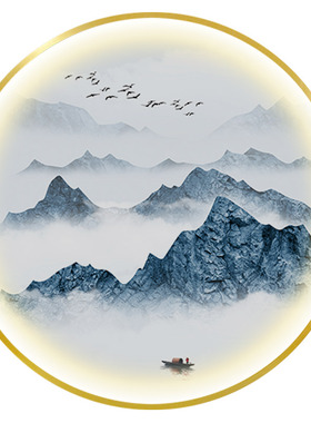 新画式山玄夜光声控装饰画水关餐厅发光晶瓷画圆形壁挂中LED灯带