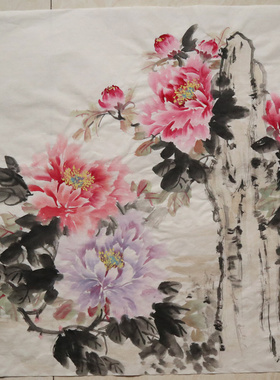 牡丹图国绘国画无框无款厅色天香三尺方斗茶楼客手玄关中式装饰画