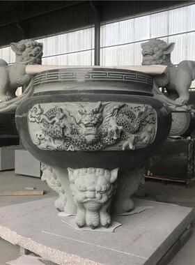和之寺庙雕石雕香炉HSW形石材香加工工艺细致手龙工圆雕刻
