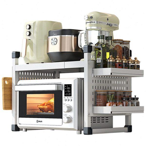 家用厨房台面伸缩多功能带洞洞板碳钢烤箱专用收纳架微波炉置物架,淘宝优惠券,粉丝福利购,淘宝优惠卷