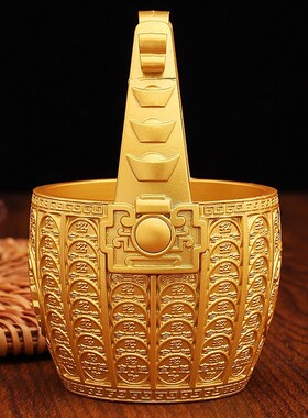 元宝一桶金摆件中式大水桶聚宝盆家用客厅装饰品沙金八方来财桶